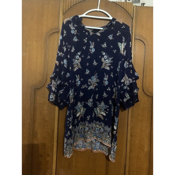 Angie  Womens High Low Mini Black Floral Dress. Size Medium.  B33 - Picture 1 of 3
